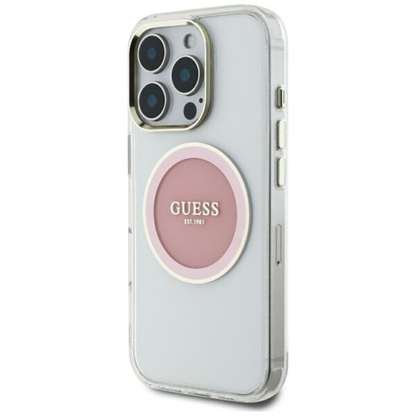 Original Case GUESS IML Metal Colored Circle Classic Logo MagSafe for Iphone 16 Pro Max pink