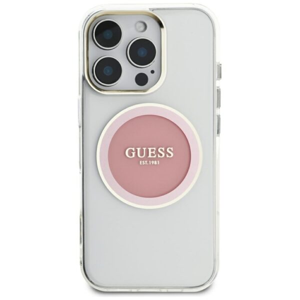 Original Case GUESS IML Metal Colored Circle Classic Logo MagSafe for Iphone 16 Pro Max pink