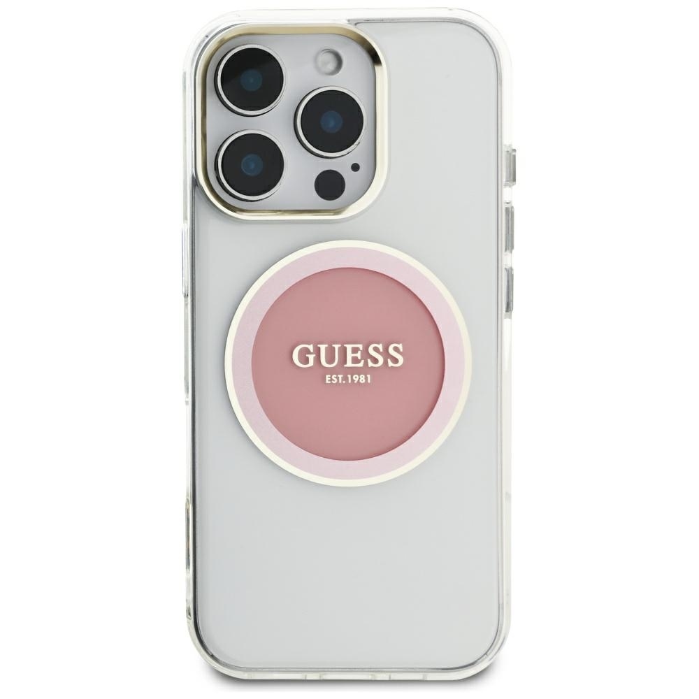 foto_add-317850 Original Case GUESS IML Metal Colored Circle Classic Logo MagSafe for Iphone 16 Pro Max pink