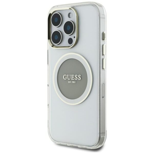 Original Case GUESS IML Metal Colored Circle Classic Logo MagSafe for Iphone 16 Pro Max grey