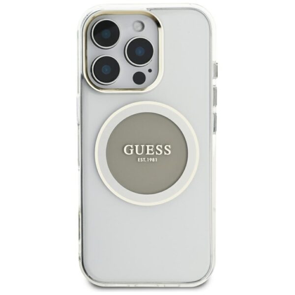 Original Case GUESS IML Metal Colored Circle Classic Logo MagSafe for Iphone 16 Pro Max grey