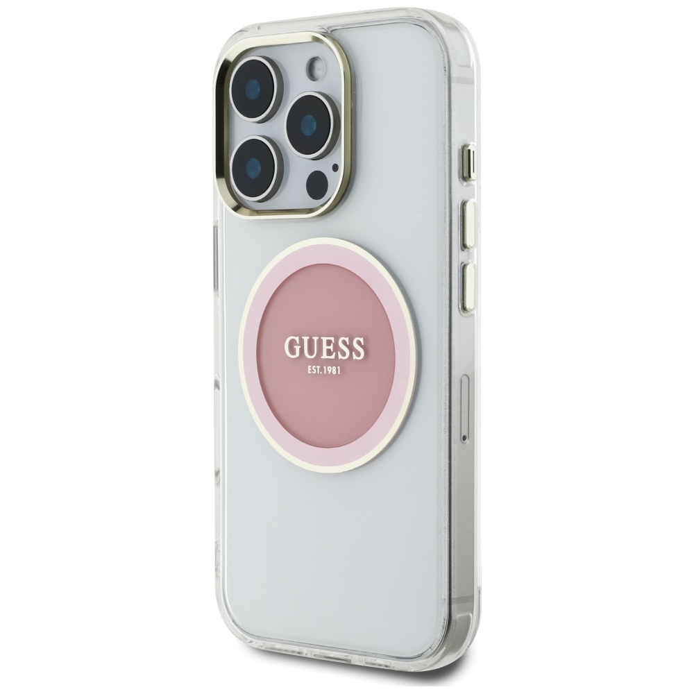 Original Case GUESS IML Metal Colored Circle Classic Logo MagSafe for Iphone 16 Pro pink