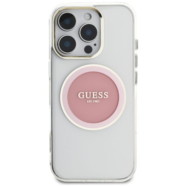 Original Case GUESS IML Metal Colored Circle Classic Logo MagSafe for Iphone 16 Pro pink