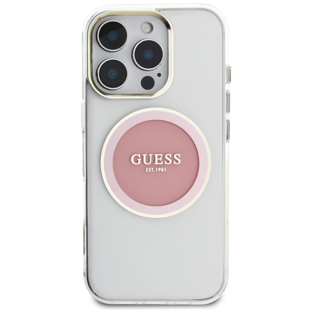 Original Case GUESS IML Metal Colored Circle Classic Logo MagSafe for Iphone 16 Pro pink