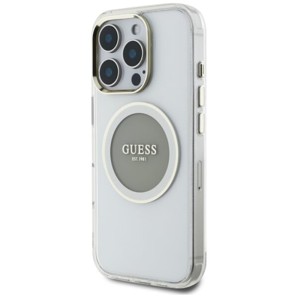 Original Case GUESS IML Metal Colored Circle Classic Logo MagSafe for Iphone 16 Pro grey