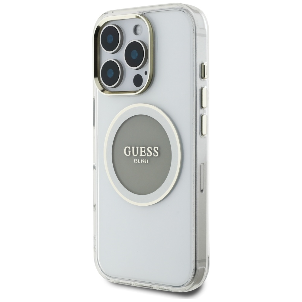 Original Case GUESS IML Metal Colored Circle Classic Logo MagSafe for Iphone 16 Pro grey