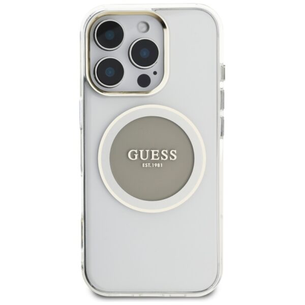 Original Case GUESS IML Metal Colored Circle Classic Logo MagSafe for Iphone 16 Pro grey