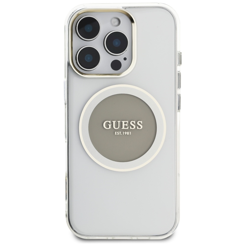 Original Case GUESS IML Metal Colored Circle Classic Logo MagSafe for Iphone 16 Pro grey