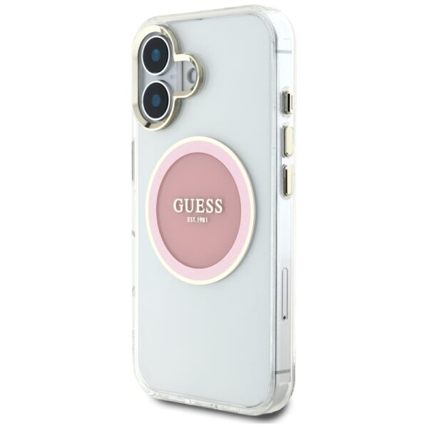 Original Case GUESS IML Metal Colored Circle Classic Logo MagSafe for Iphone 16 pink