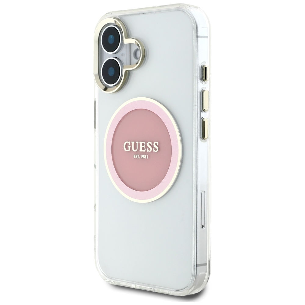 Original Case GUESS IML Metal Colored Circle Classic Logo MagSafe for Iphone 16 pink