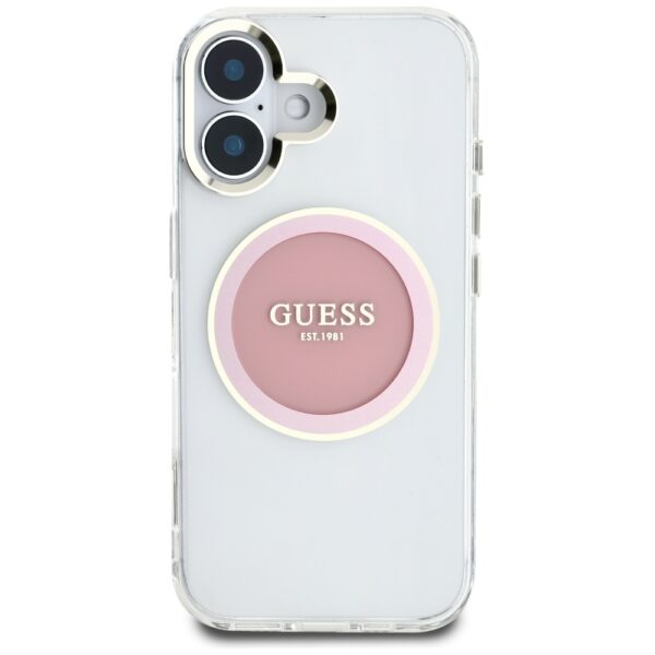 Original Case GUESS IML Metal Colored Circle Classic Logo MagSafe for Iphone 16 pink