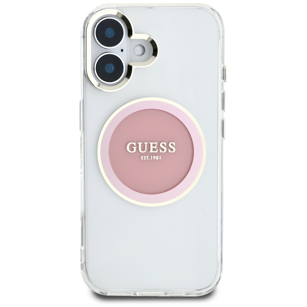 Original Case GUESS IML Metal Colored Circle Classic Logo MagSafe for Iphone 16 pink