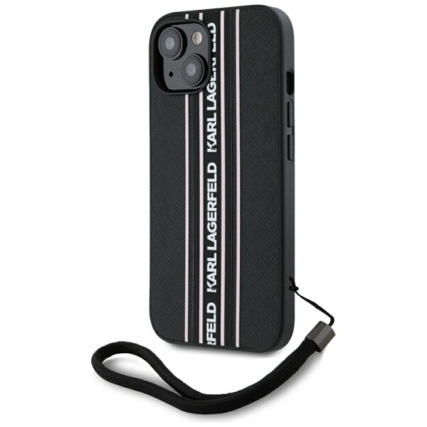 Original Pouch KARL LAGERFELD Saffiano Athleisure Stripes Cord for Iphone 15 black - pink