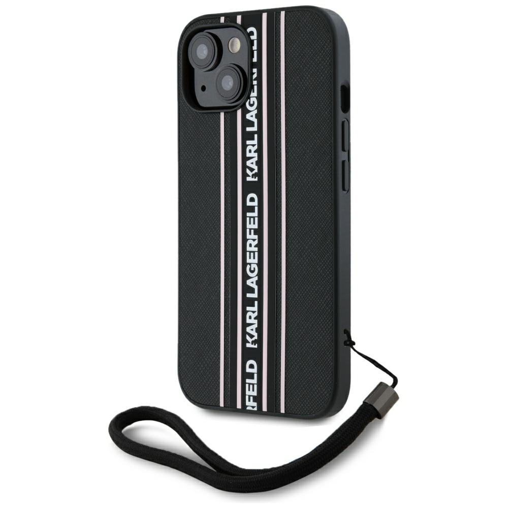 Original Pouch KARL LAGERFELD Saffiano Athleisure Stripes Cord for Iphone 15 black - pink