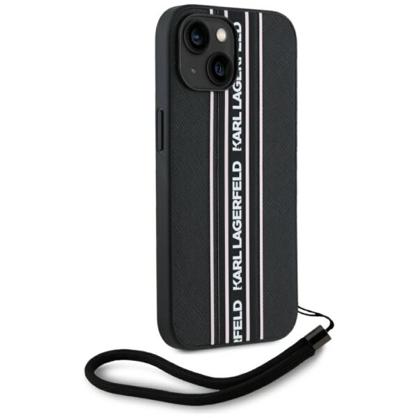 Original Pouch KARL LAGERFELD Saffiano Athleisure Stripes Cord for Iphone 15 black - pink