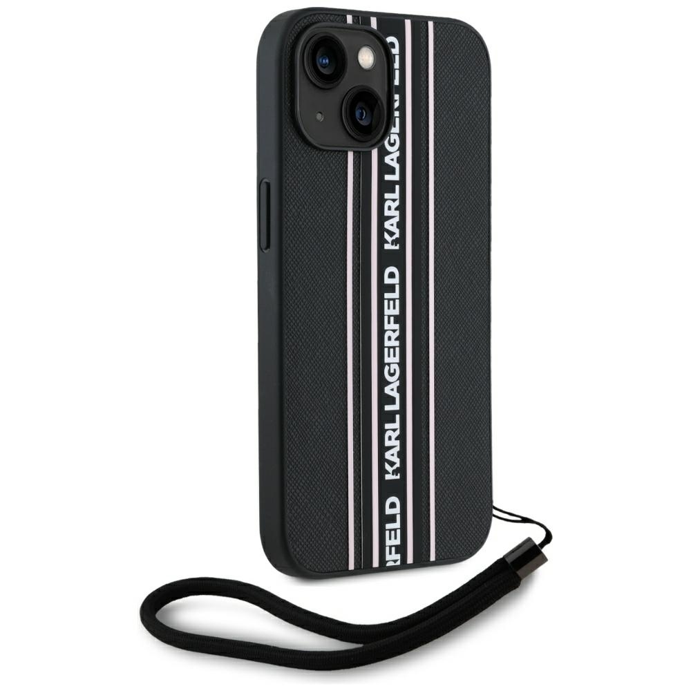 Original Pouch KARL LAGERFELD Saffiano Athleisure Stripes Cord for Iphone 15 black - pink