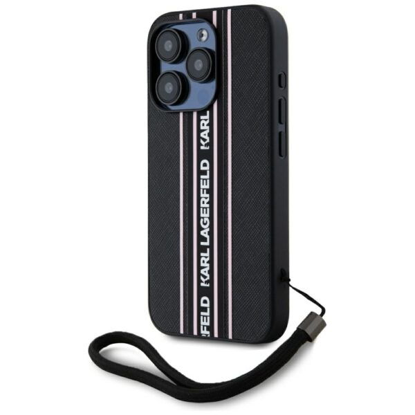 Original Pouch KARL LAGERFELD Saffiano Athleisure Stripes Cord for Iphone 15 Pro Max black - pink