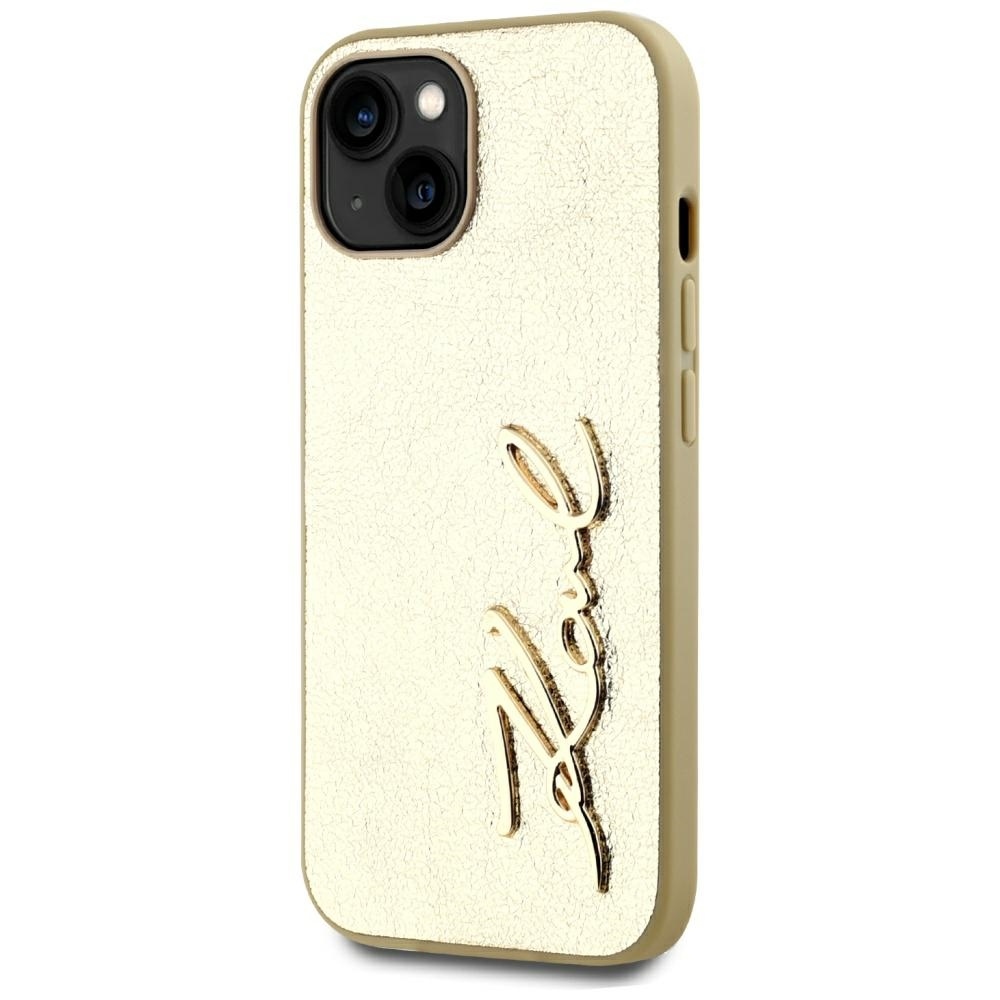 Original Pouch KARL LAGERFELD Wrinkled Metal Signature for Iphone 15 gold