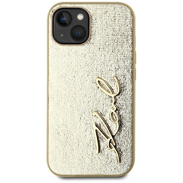 Original Pouch KARL LAGERFELD Wrinkled Metal Signature for Iphone 15 gold