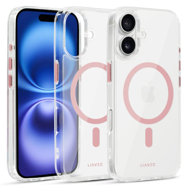 Liavec Glossy Magsafe Clear Case do Iphone 16 różowy