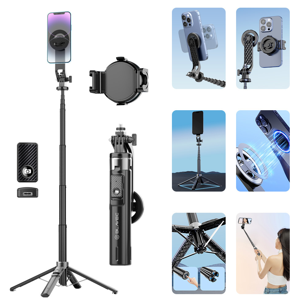Blavec Selfie Stick Aluminium Fusion P-06 Magsafe tripod + remote control + holder 1,34 metres (SSFP06-MTRHB134) black