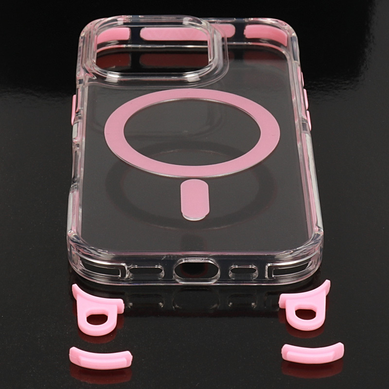Tel Protect Strap Clear Case for Iphone 15 Pro Max pink