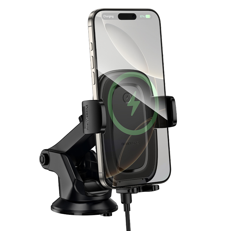 Borofone Car holder BH223 Follower with induction charging to windshield black