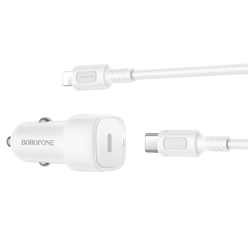Borofone Car charger BZ34A Cloud - Type C - PD 20W with Type C to Lightning white