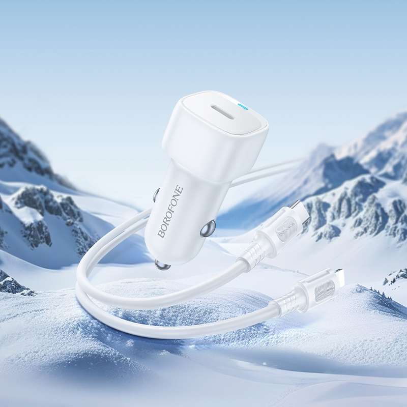 Borofone Car charger BZ34A Cloud - Type C - PD 20W with Type C to Lightning white