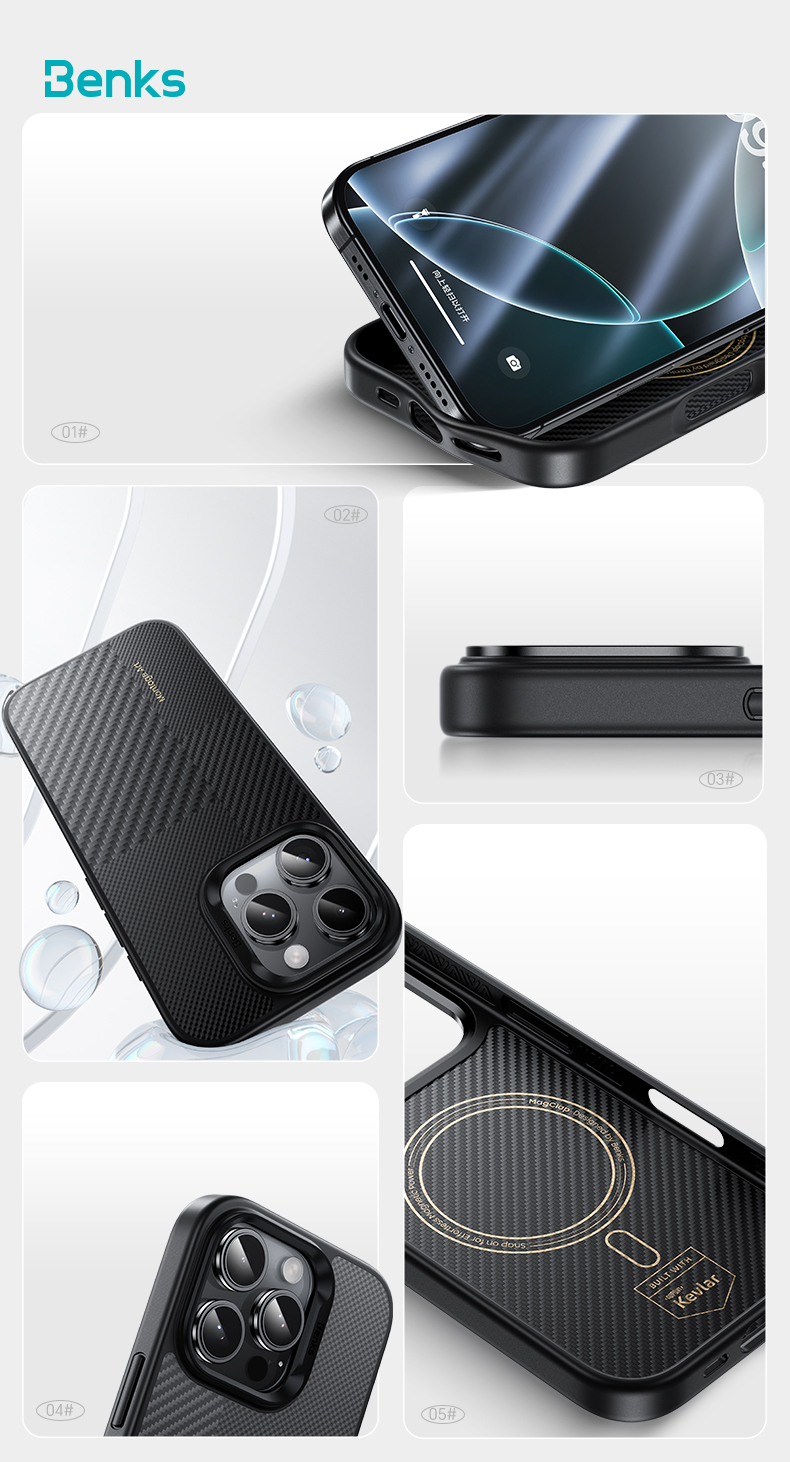 Benks Montage Magnetic Armor Pro Kevlar Case Metal Frame 600D+1500D (MF66) for Iphone 16 Pro Max black (Camera Control Button)