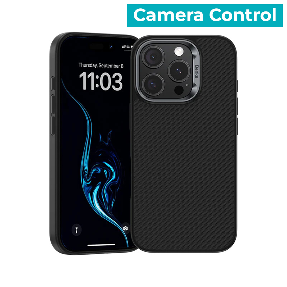 Benks Magnetic Armor Pro Camera Control Kevlar Case Metal Frame 600D (D065) for Iphone 16 Pro black (Camera Control Button)