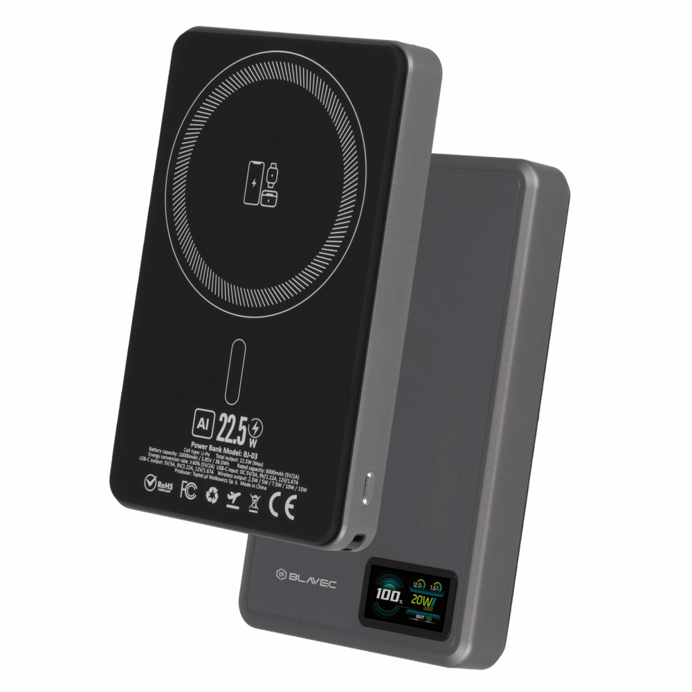 Blavec Power Bank 10000mAh BJ-03 Slim 13,5mm - Type C - 22,5W magnetic Magsafe 3 in 1 (PBBJ03-MC10G) grey