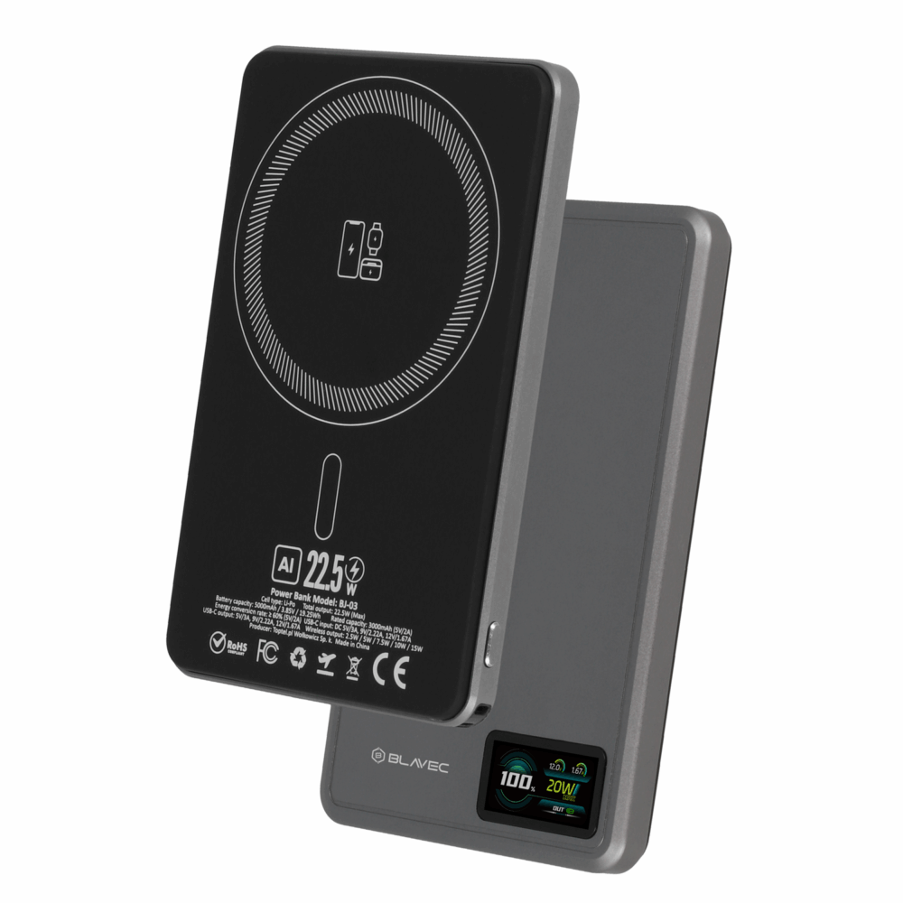 Blavec Power Bank 5000mAh BJ-03 Ultra Slim 7,8mm - Type C - 22,5W magnetic Magsafe 3 in 1 (PBBJ03-MC5G) grey