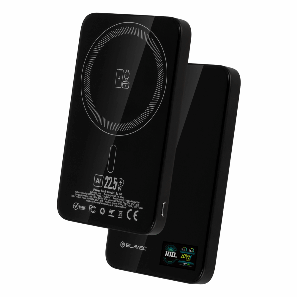 Blavec Power Bank 5000mAh BJ-04 Ultra Slim 7,8mm - Type C - 22,5W magnetic Magsafe 3 in 1 (PBBJ04-MC5B) black