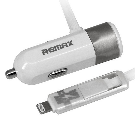 REMAX Car Charger RCC-102 - USB - 3,4A with 2 in 1 cable Micro USB, Lightning silver