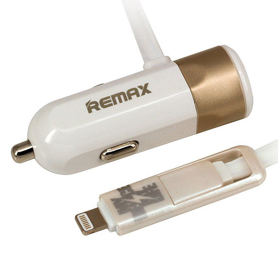 REMAX Car Charger RCC-102 - USB - 3,4A with 2 in 1 cable Micro USB, Lightning gold