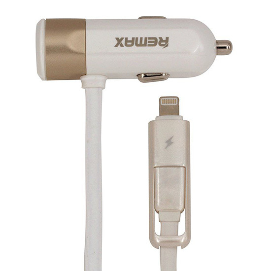 REMAX Car Charger RCC-102 - USB - 3,4A with 2 in 1 cable Micro USB, Lightning gold