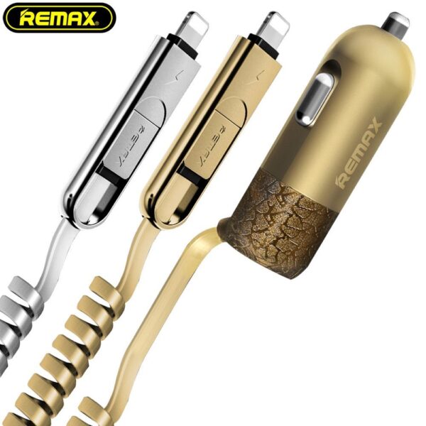 REMAX Car Charger RCC-103 Finchy - USB - 3,4A with Lightning + MicroUSB cable silver