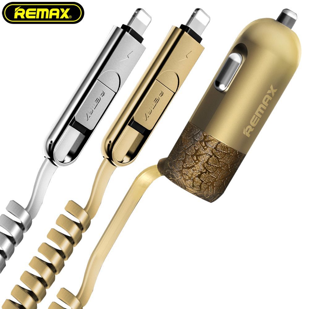 REMAX Car Charger RCC-103 Finchy - USB - 3,4A with Lightning + MicroUSB cable silver