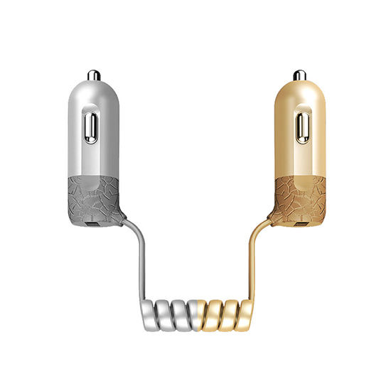 REMAX Car Charger RCC-103 Finchy - USB - 3,4A with Lightning + MicroUSB cable silver