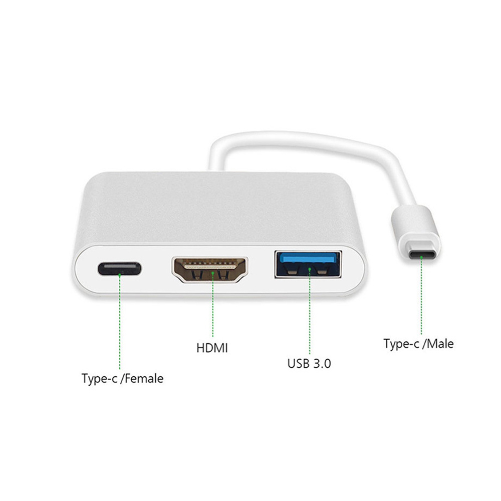 Adapter - Type C to HDMI 4K*2K, USB, USB Type C - metal 0,25 metres white