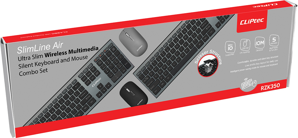Cliptec Set of multimedia keyboard + optical mouse 1200DPI Slimline Air RZK350 wireless black