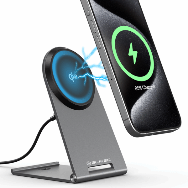 Blavec Ładowarka indukcyjna BQI-01 Qi2 15W magnetic Magsafe + Raptor cable type C to type C (BQI01-QI2MS) srebrna