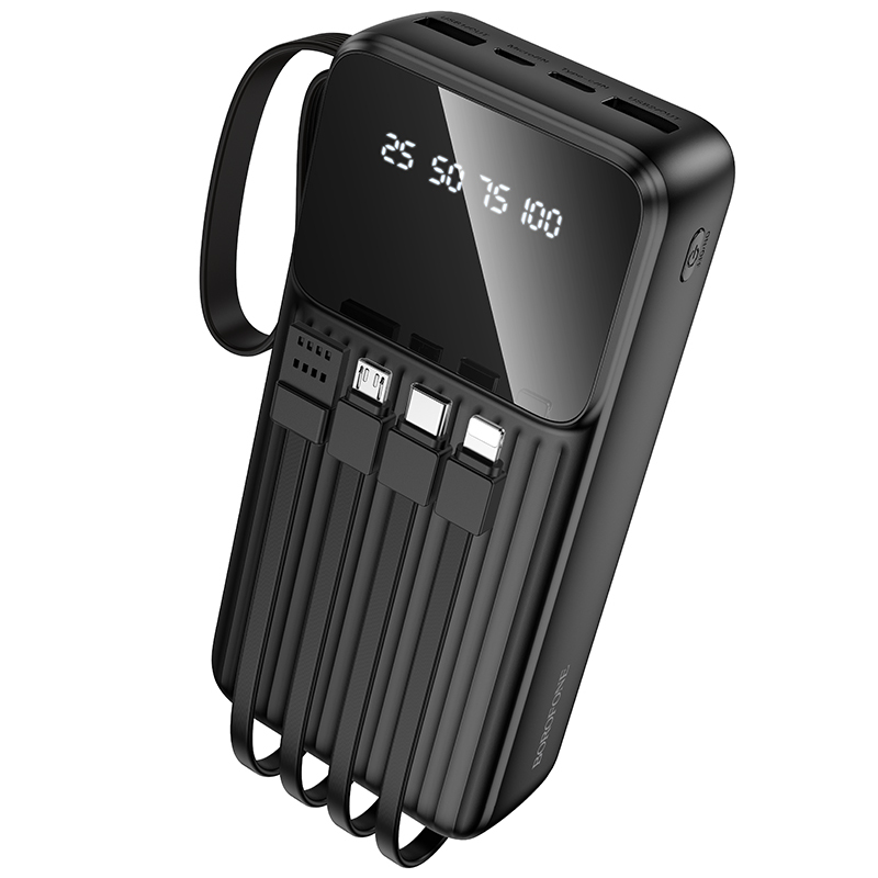 Borofone Power Bank 20000mAh BJ76A Smart - 2xUSB - with Type C, Lightning and Micro USB cables black