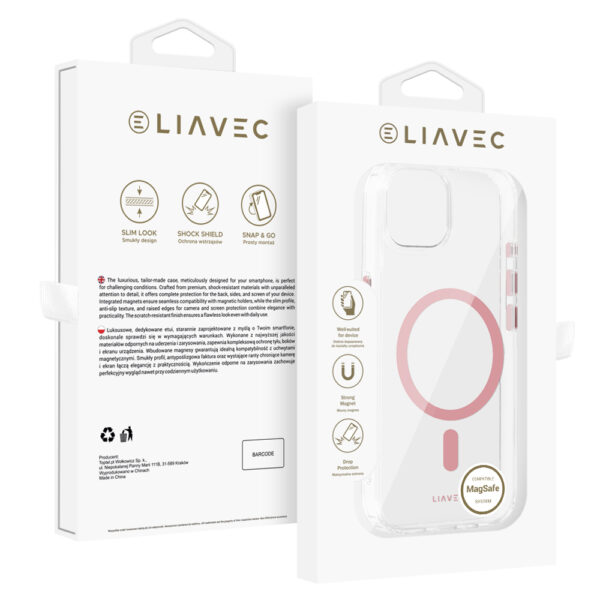 Liavec Glossy Magsafe Clear Case do Iphone 13/14 różowy