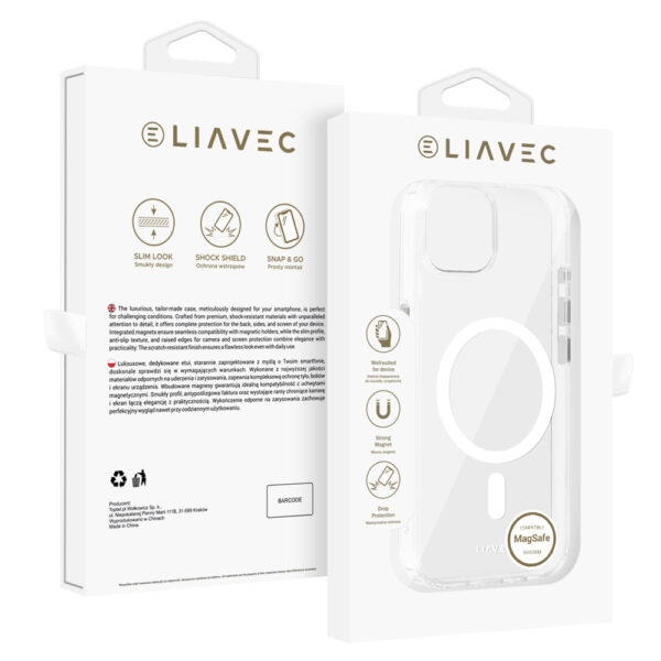 Liavec Glossy Magsafe Clear Case do Iphone 15 white