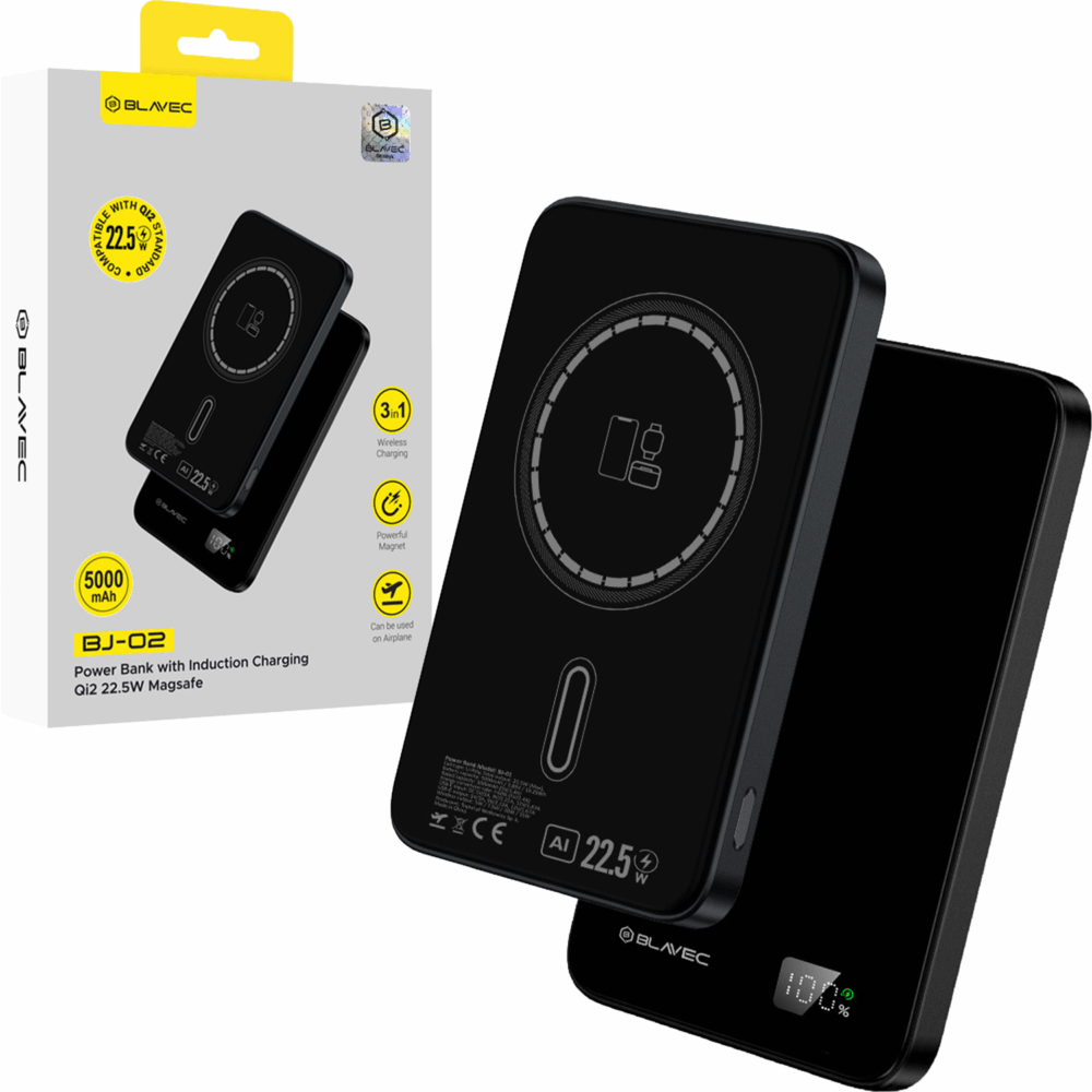 Blavec Power Bank 5000mAh BJ-02 Ultra Slim 7,8mm - Type C - 22,5W magnetic Magsafe 3 in 1 (PBBJ02-MC5B) black