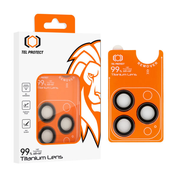 Tempered glass Tel Protect Titanium Lens 99% AR on camera for Iphone 15 Pro/15 Pro Max titanium (lens 3 pcs)