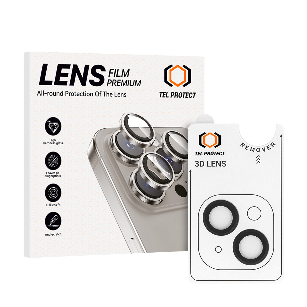 Tempered glass Tel Protect 3D Lens on camera for Iphone 14/14 Plus/16e black (lens 2 pieces)