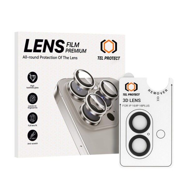 Tempered glass Tel Protect 3D Lens on camera for Iphone 16/16 Plus black (lens 2 pieces)